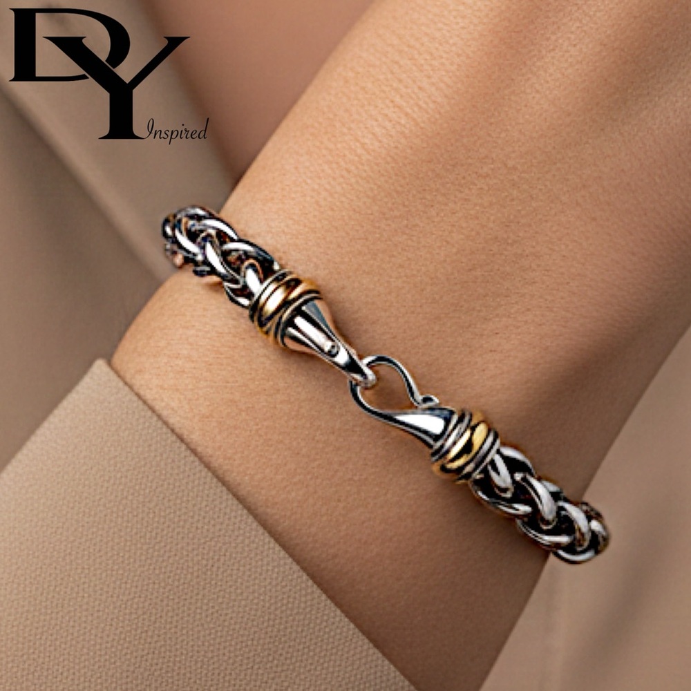 NEW DY 8” Thick Wheat Chain Bracelet, .925 Silver/18K Gold/SS
